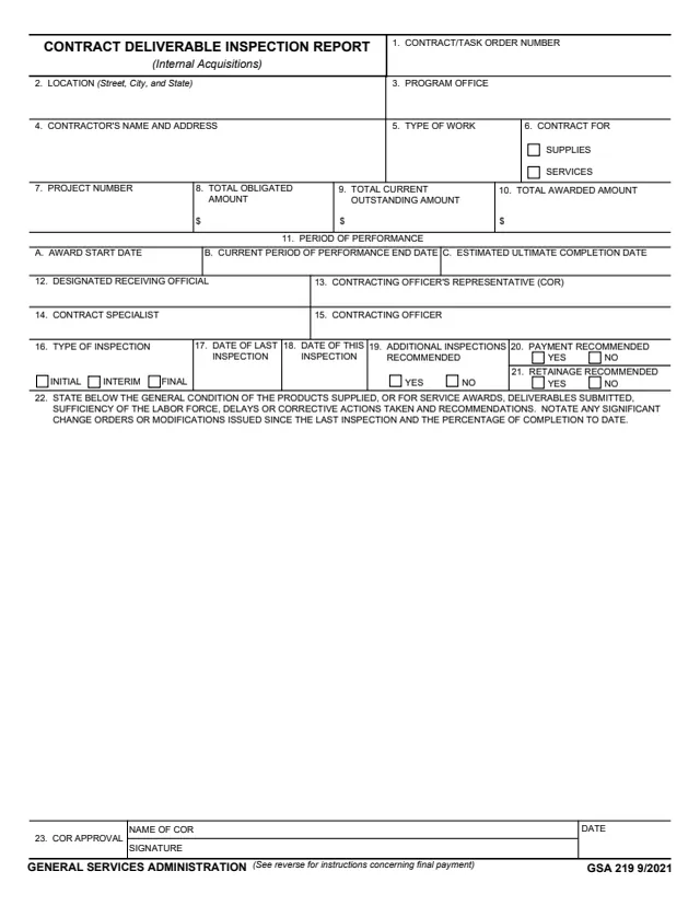 Page 1 of form GSA219