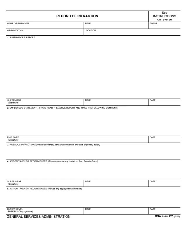 Page 1 of form GSA225