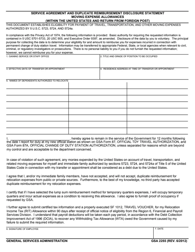 Page 1 of form GSA2255