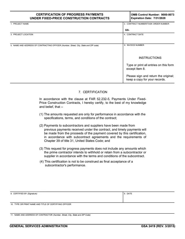 Page 1 of form GSA2419