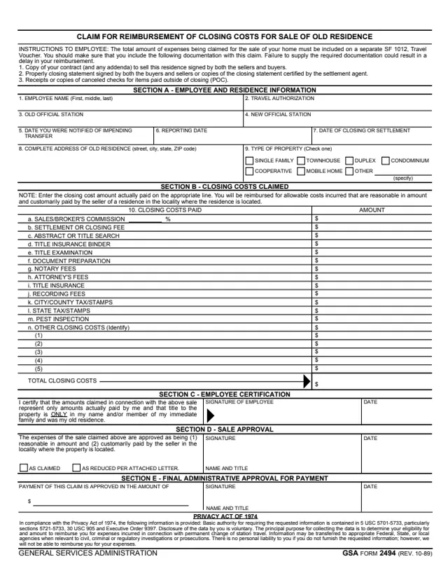 Page 1 of form GSA2494