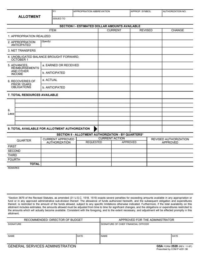 Page 1 of form GSA2520