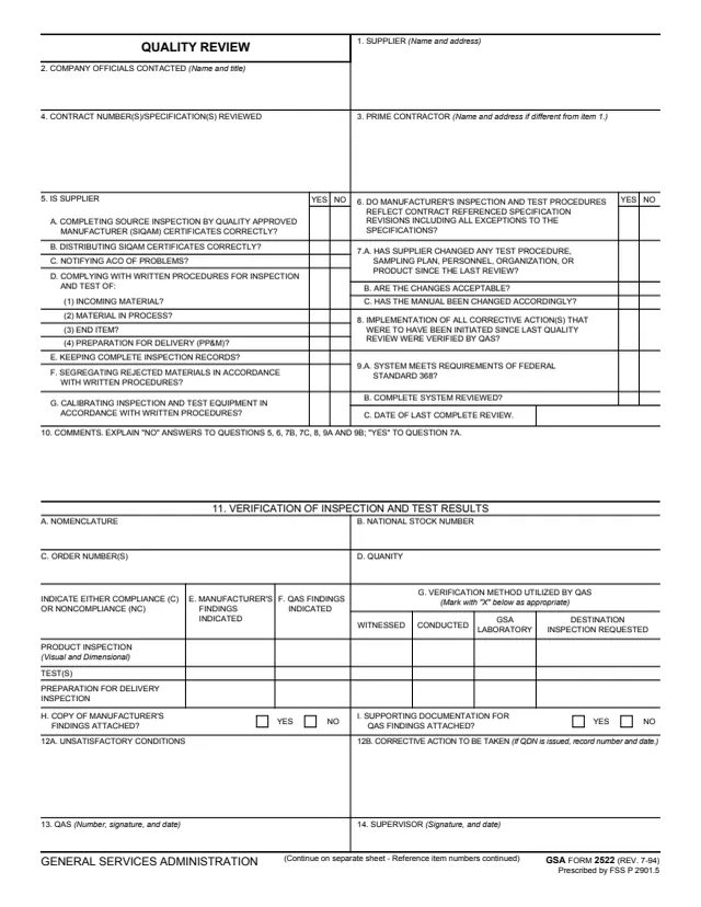 Page 1 of form GSA2522