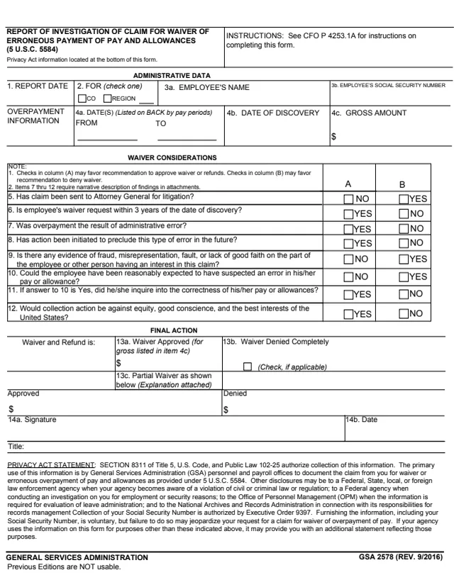 Page 1 of form GSA2578