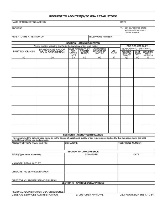 Page 1 of form GSA2727