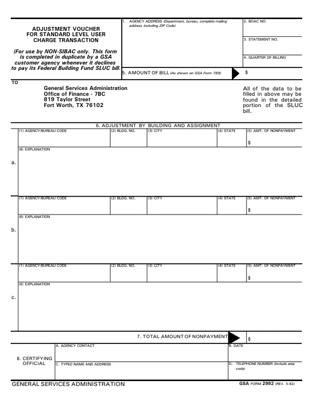 Page 1 of form GSA2992