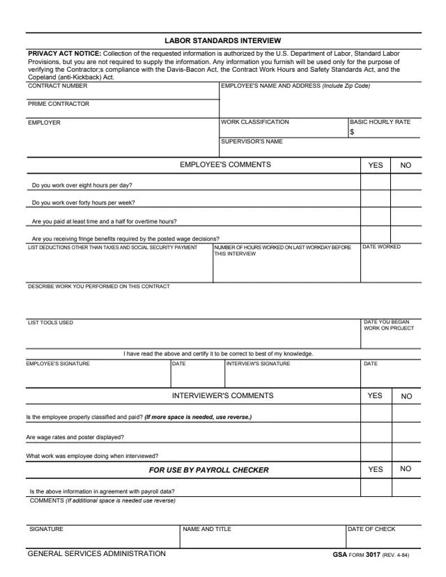 Page 1 of form GSA3017