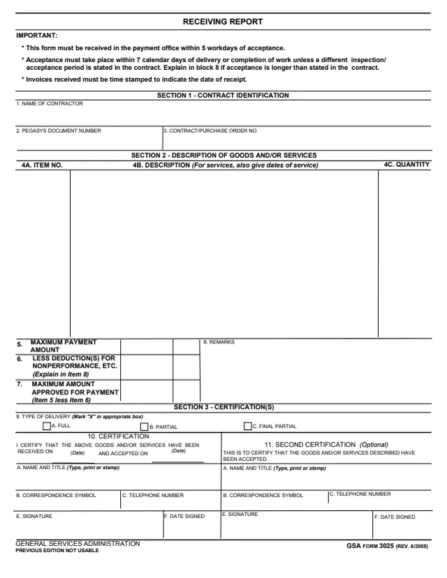 Page 1 of form GSA3025