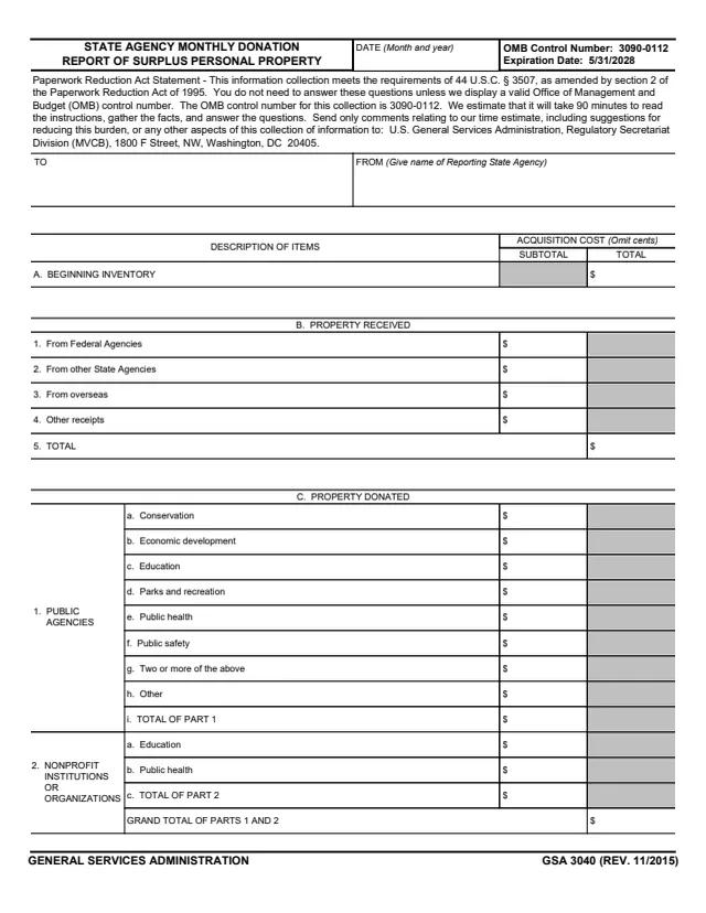 Page 1 of form GSA3040