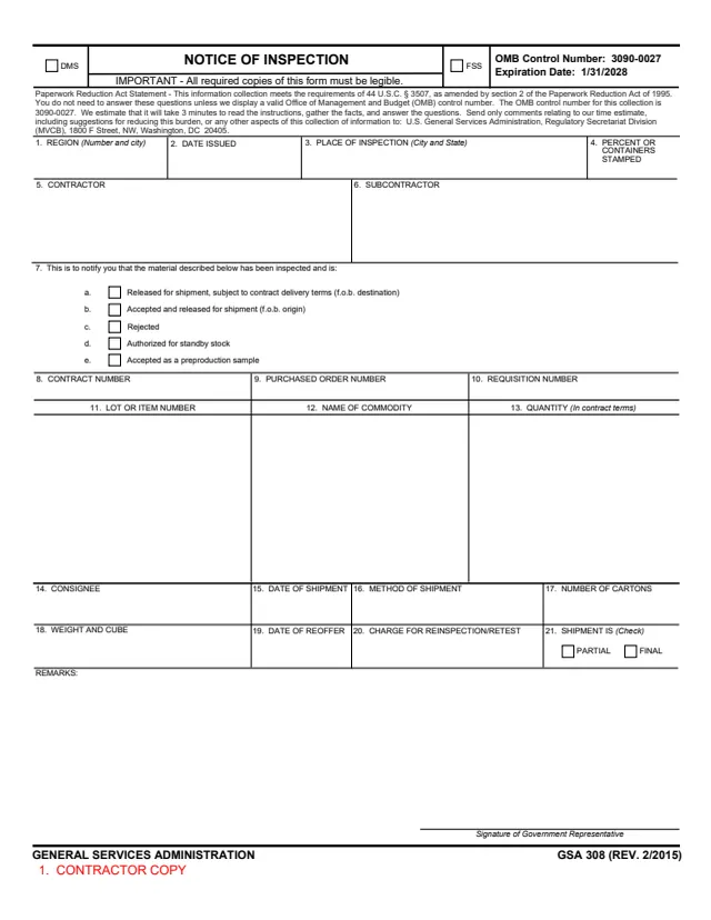 Page 1 of form GSA308