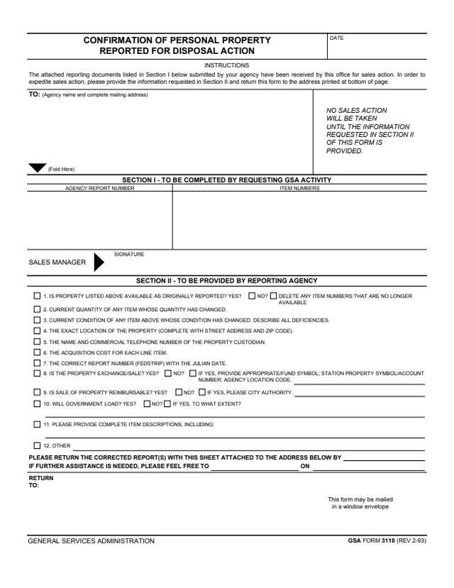 Page 1 of form GSA3118