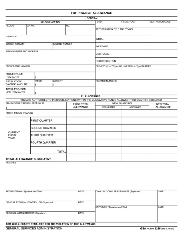 Page 1 of form GSA3285