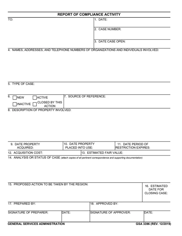 Page 1 of form GSA3396
