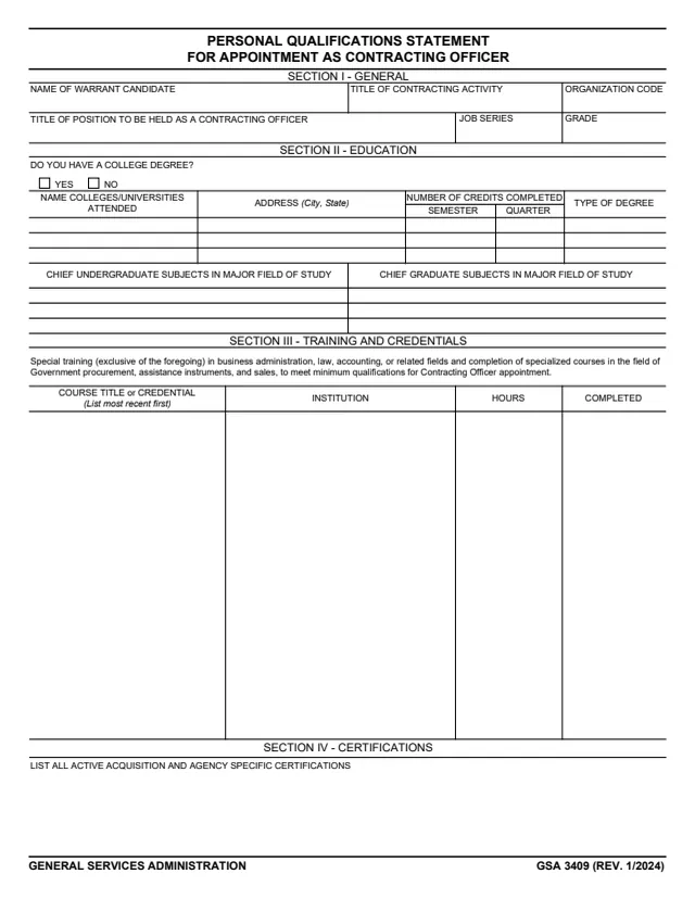 Page 1 of form GSA3409