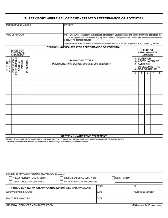 Page 1 of form GSA3413