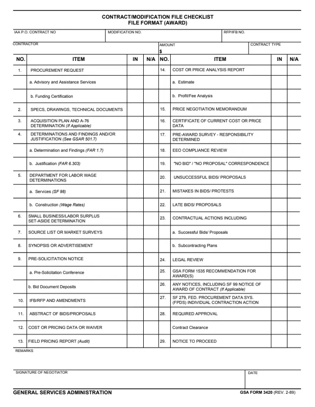 Page 1 of form GSA3420