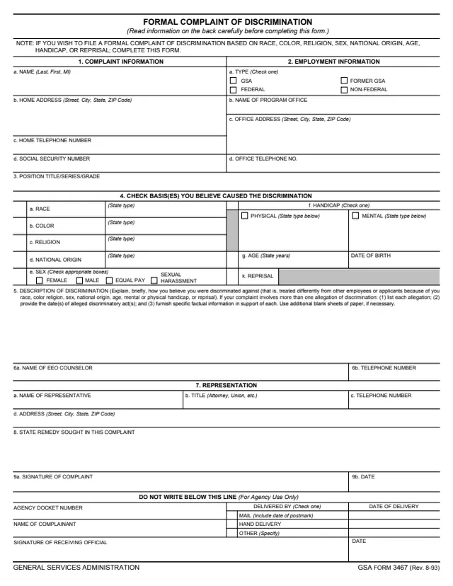 Page 1 of form GSA3467