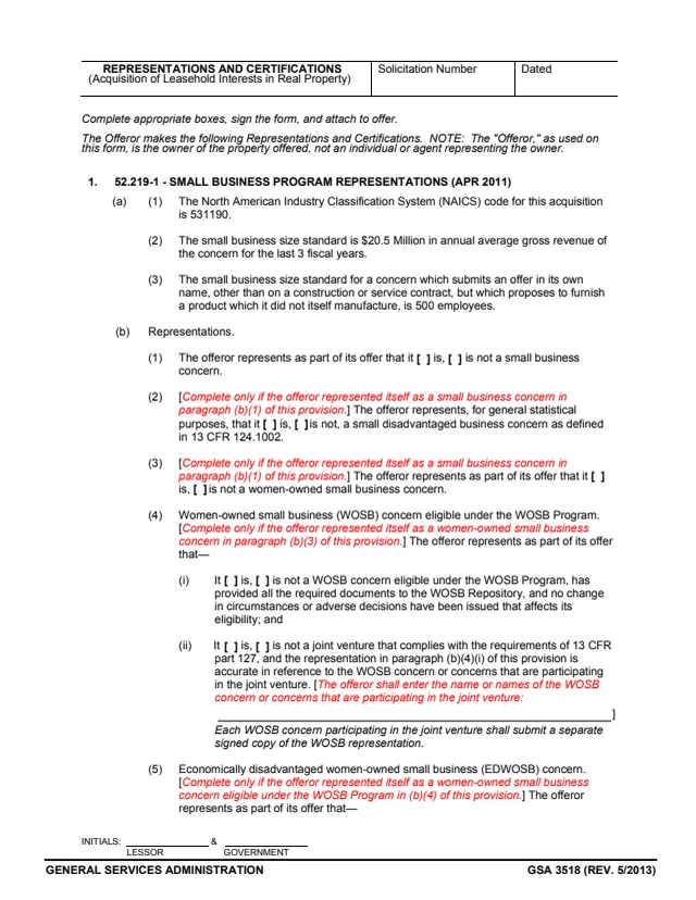 Page 1 of form GSA3518