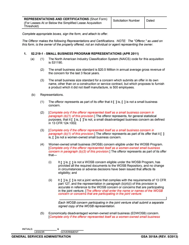 Page 1 of form GSA3518A