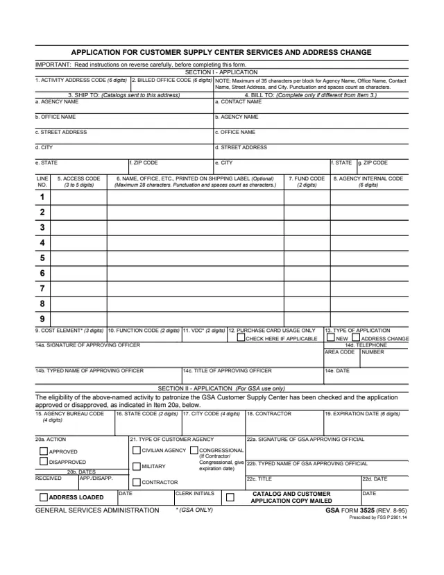 Page 1 of form GSA3525