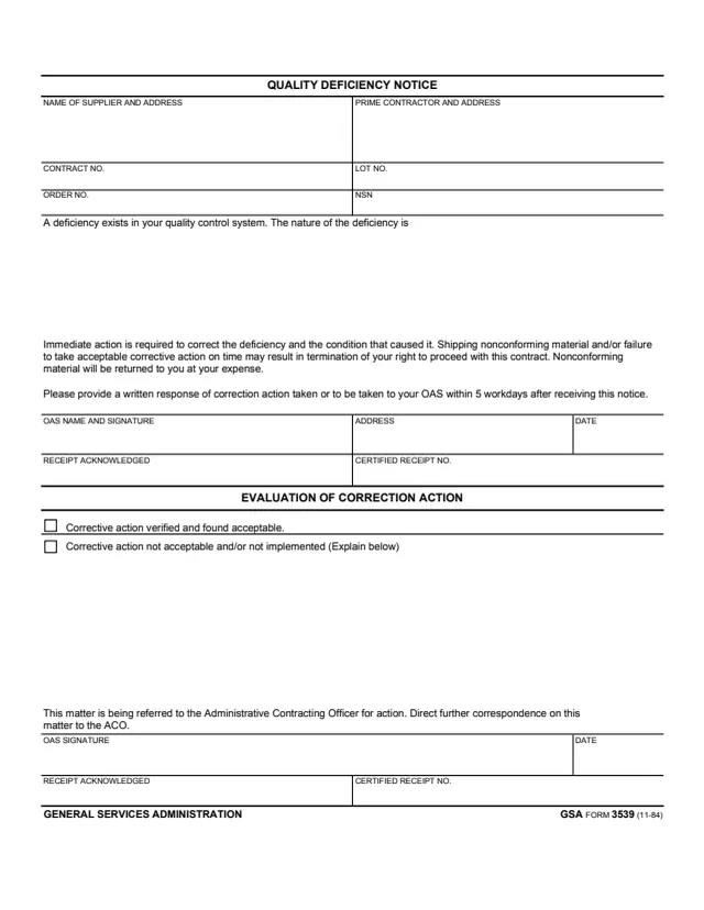 Page 1 of form GSA3539