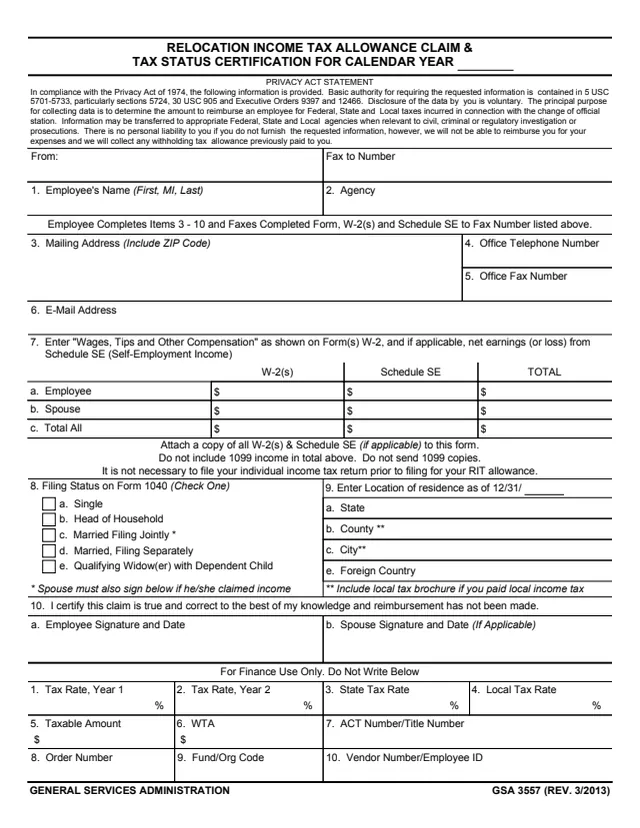 Page 1 of form GSA3557