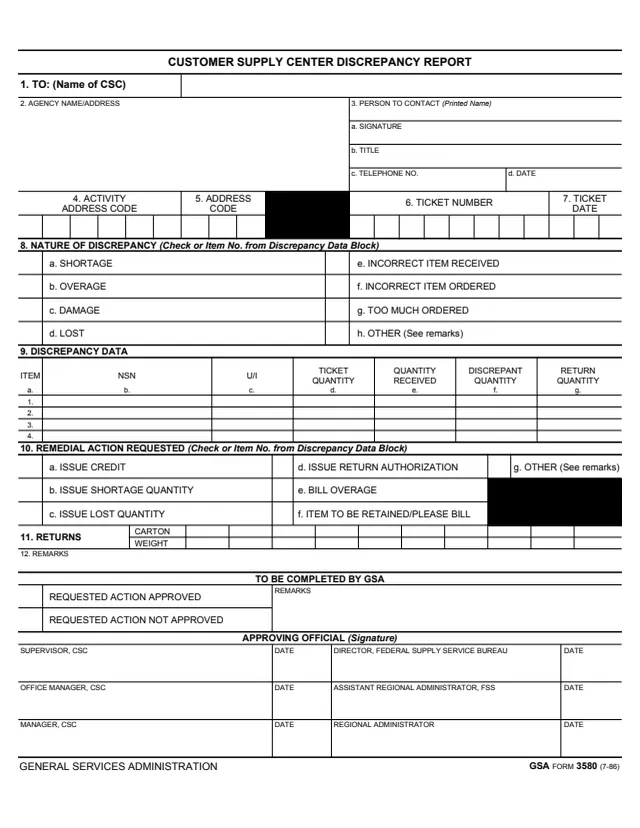 Page 1 of form GSA3580