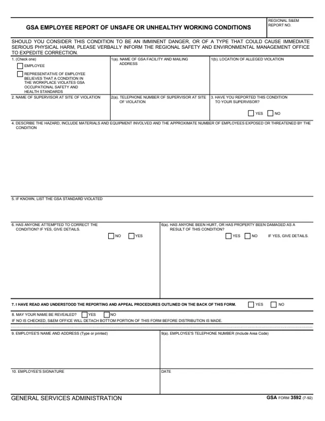Page 1 of form GSA3592