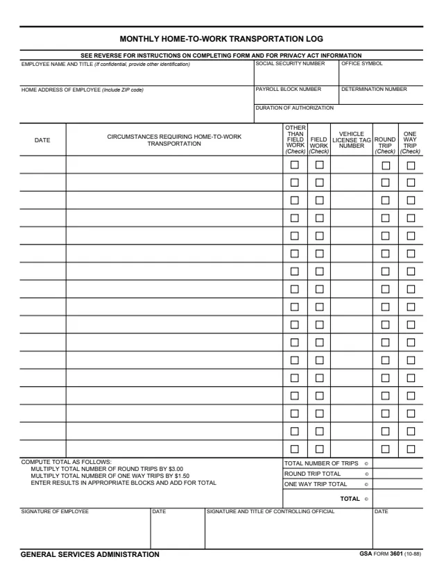 Page 1 of form GSA3601