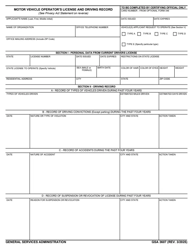 Page 1 of form GSA3607