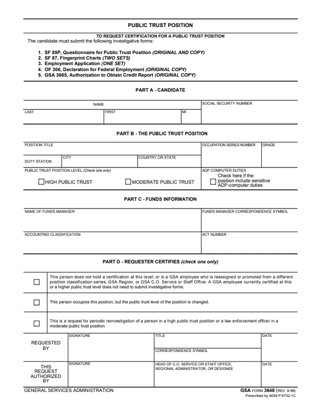 Page 1 of form GSA3648