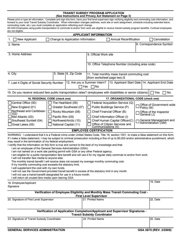 Page 1 of form GSA3675