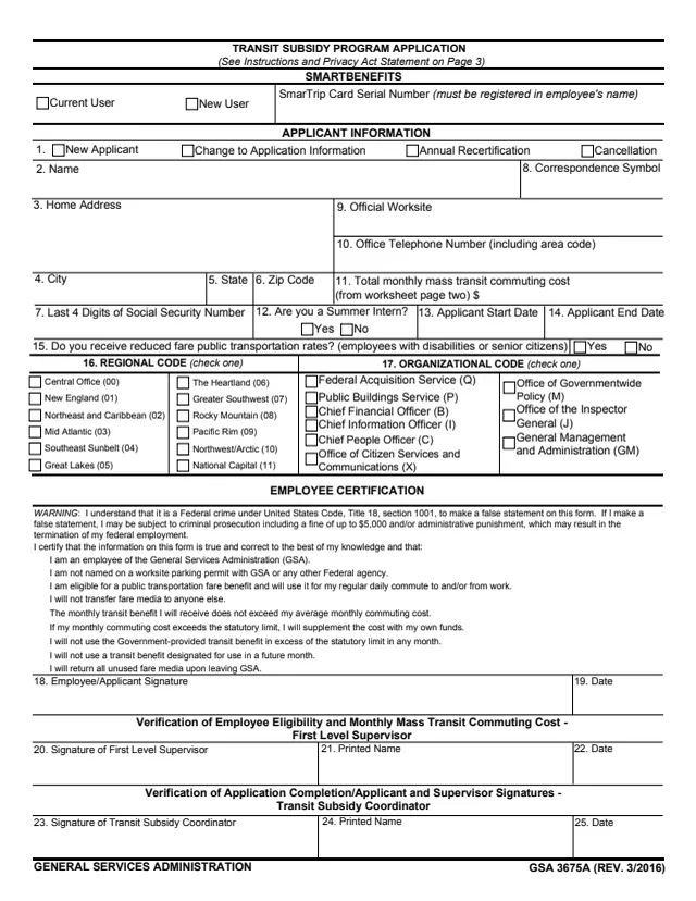 Page 1 of form GSA3675A