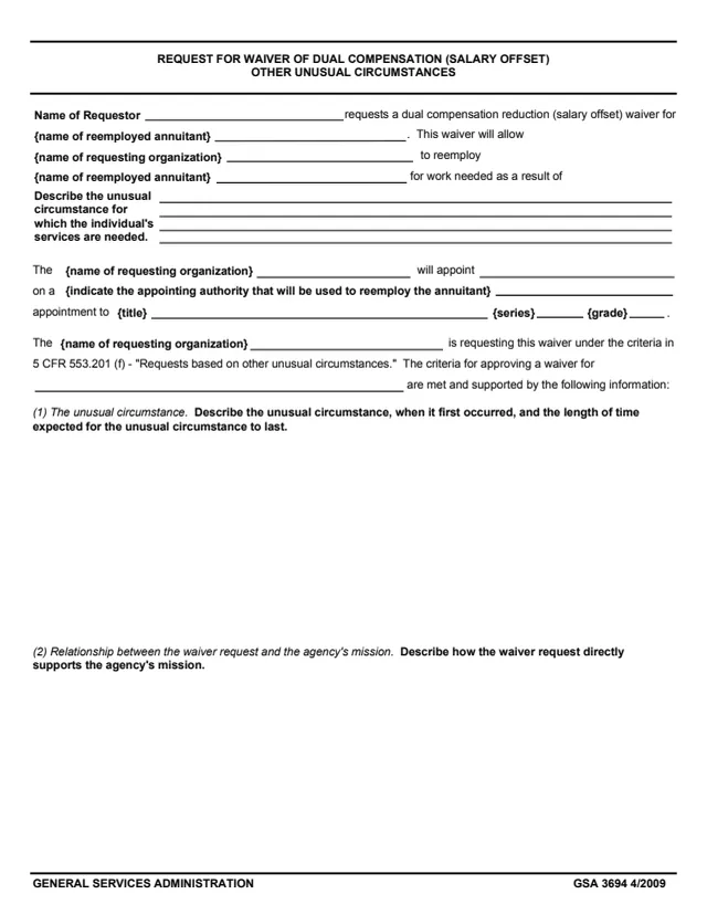 Page 1 of form GSA3694
