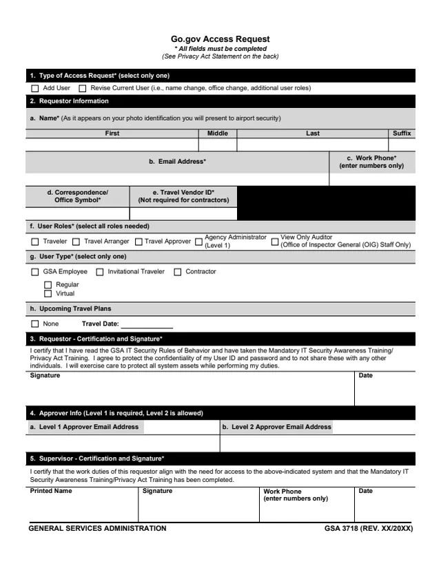 Page 1 of form GSA3718