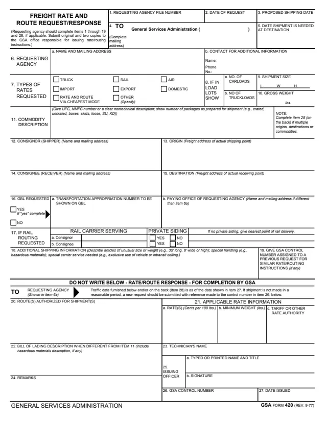Page 1 of form GSA420