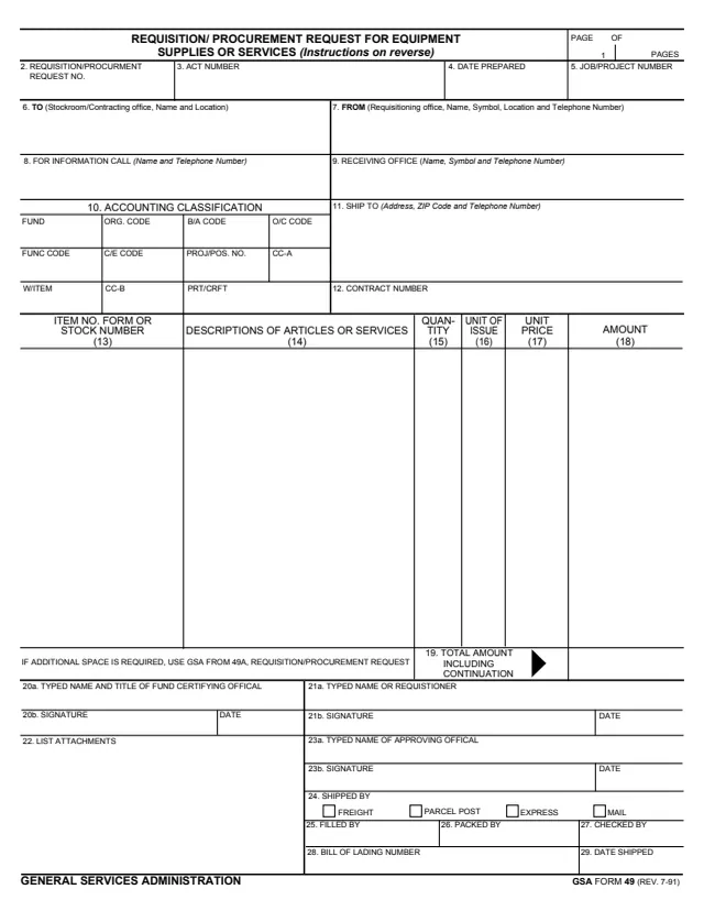 Page 1 of form GSA49