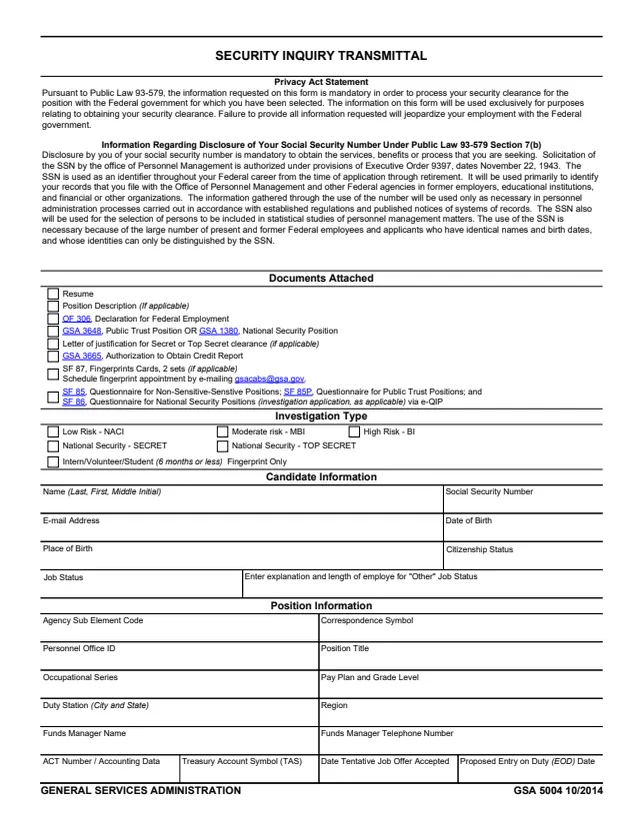 Page 1 of form GSA5004