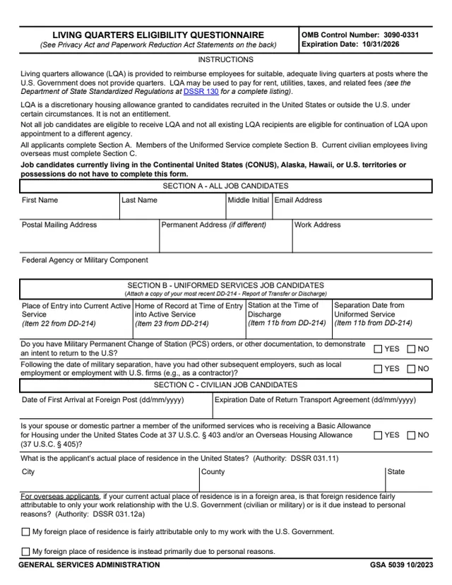 Page 1 of form GSA5039