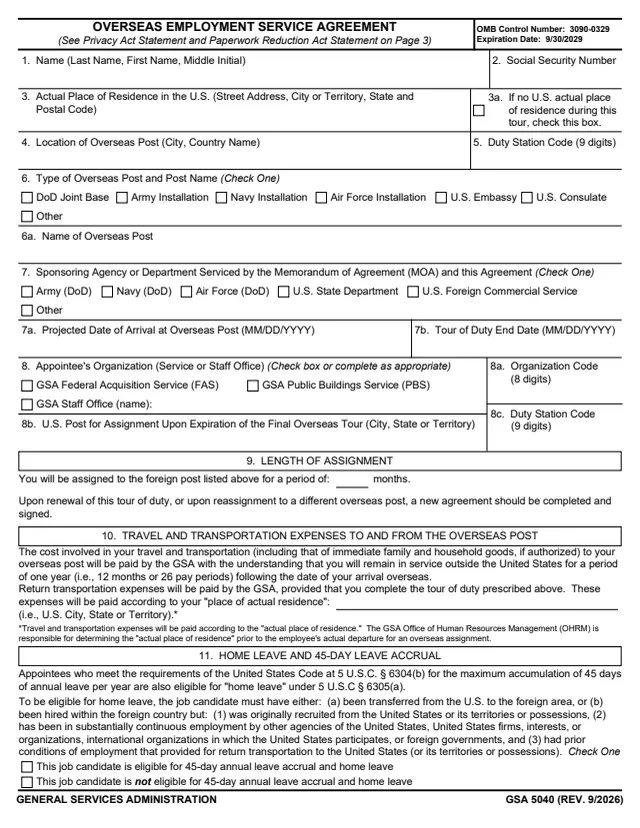 Page 1 of form GSA5040