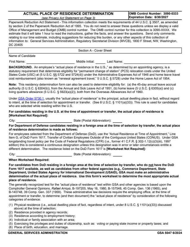 Page 1 of form GSA5047