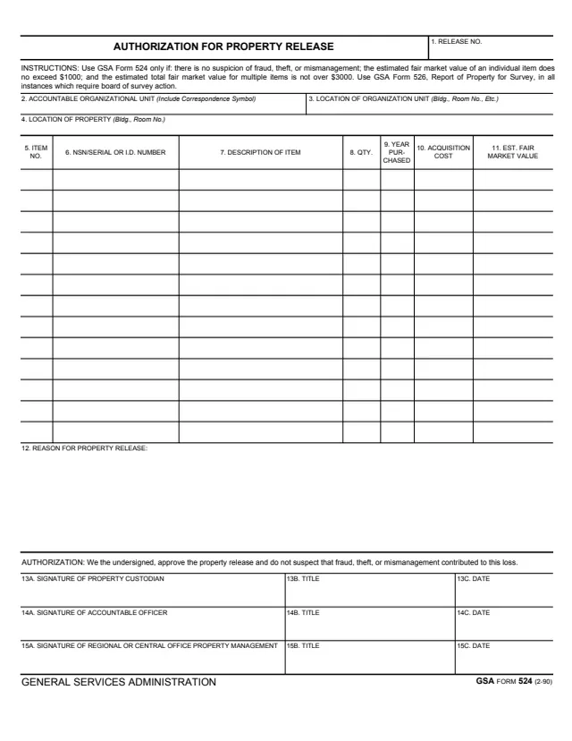 Page 1 of form GSA524
