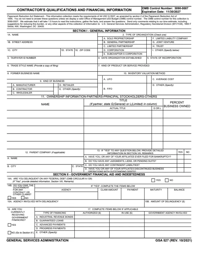 Page 1 of form GSA527