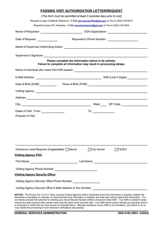 Page 1 of form GSA6102