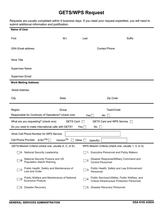 Page 1 of form GSA6103
