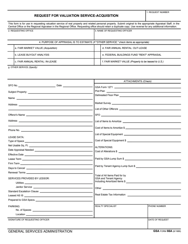 Page 1 of form GSA66A