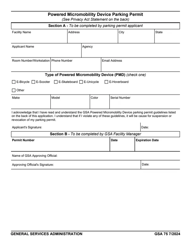 Page 1 of form GSA75
