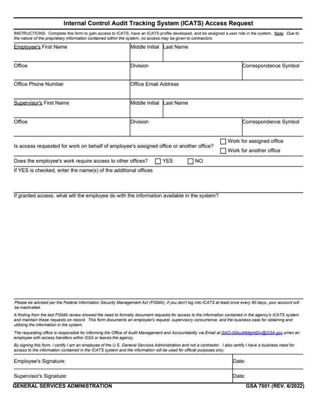 Page 1 of form GSA7501