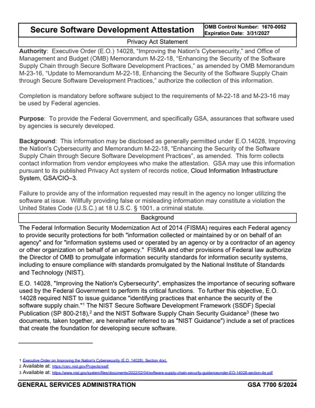 Page 1 of form GSA7700