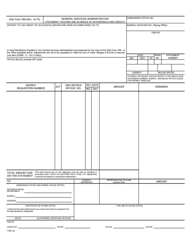 Page 1 of form GSA789